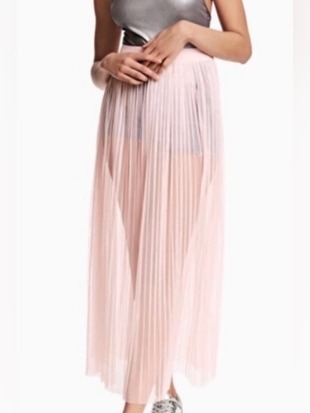 H&M x Coachella sheer light pink midi pleated skirt
